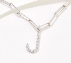 Diamonique Paperclip Link Initial "J" Necklace Sterling Silver