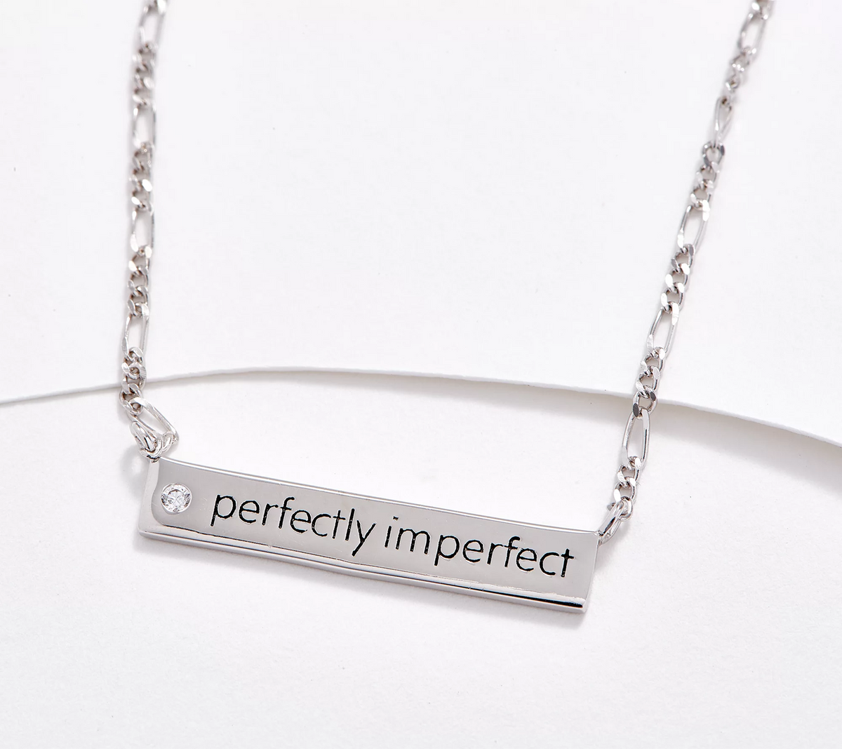 Diamonique Inspirational Bar "Perfectly Imperfect" Necklace Sterling Silver