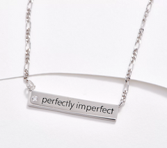 Diamonique Inspirational Bar "Perfectly Imperfect" Necklace Sterling Silver