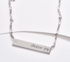 Diamonique Inspirational Bar "Choose Joy" Necklace Sterling Silver