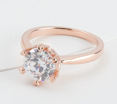 Diamonique 120 Facet Roseclad Sterling Silver Prestige Round Cut Ring, Size 5