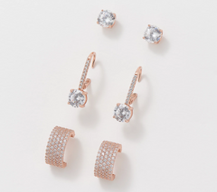 Diamonique Roseclad Sterling Silver 120-Facet "Better Basics" Earring Suite