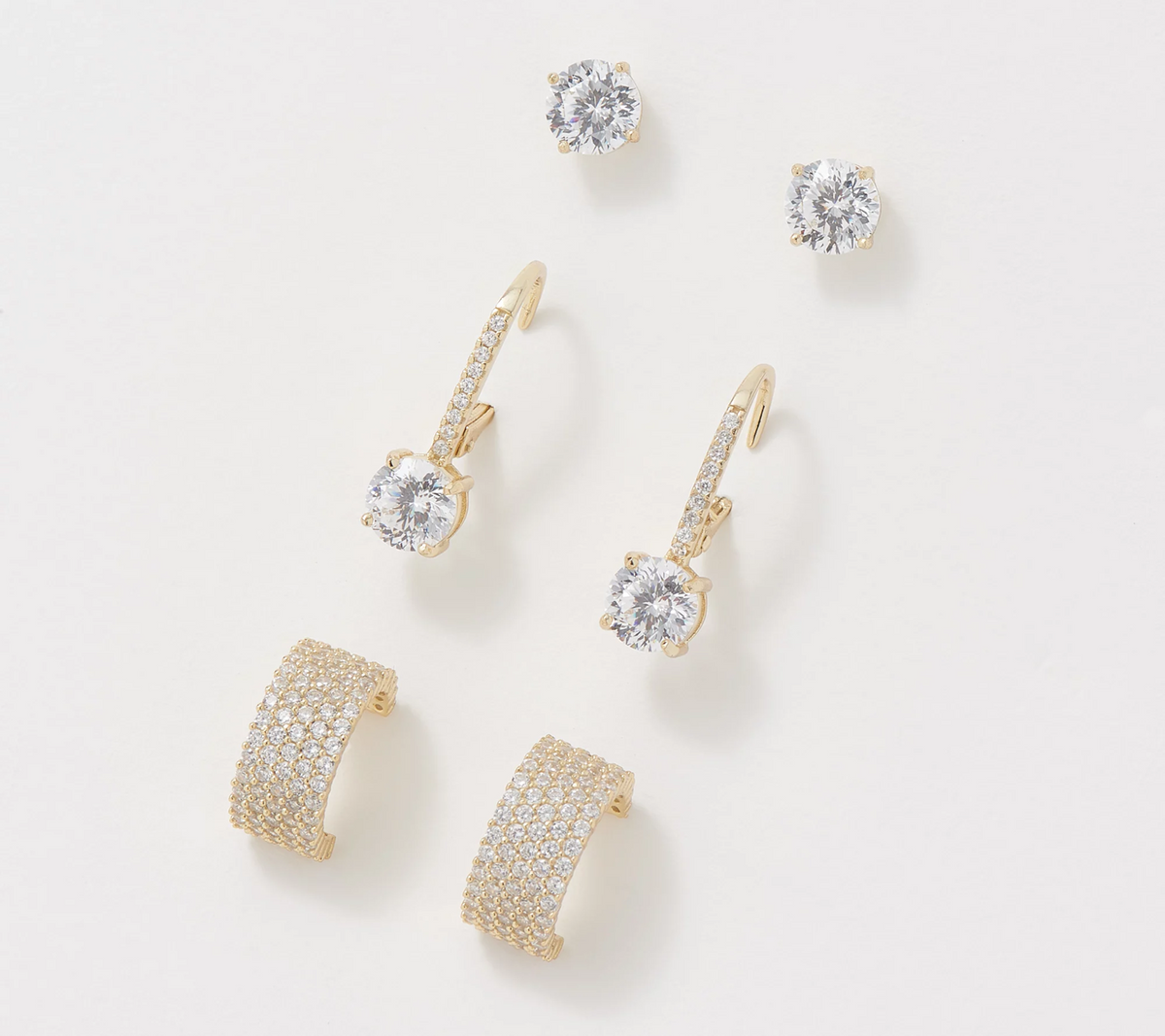 Diamonique Goldclad Sterling Silver 120-Facet "Better Basics" Earring Suite