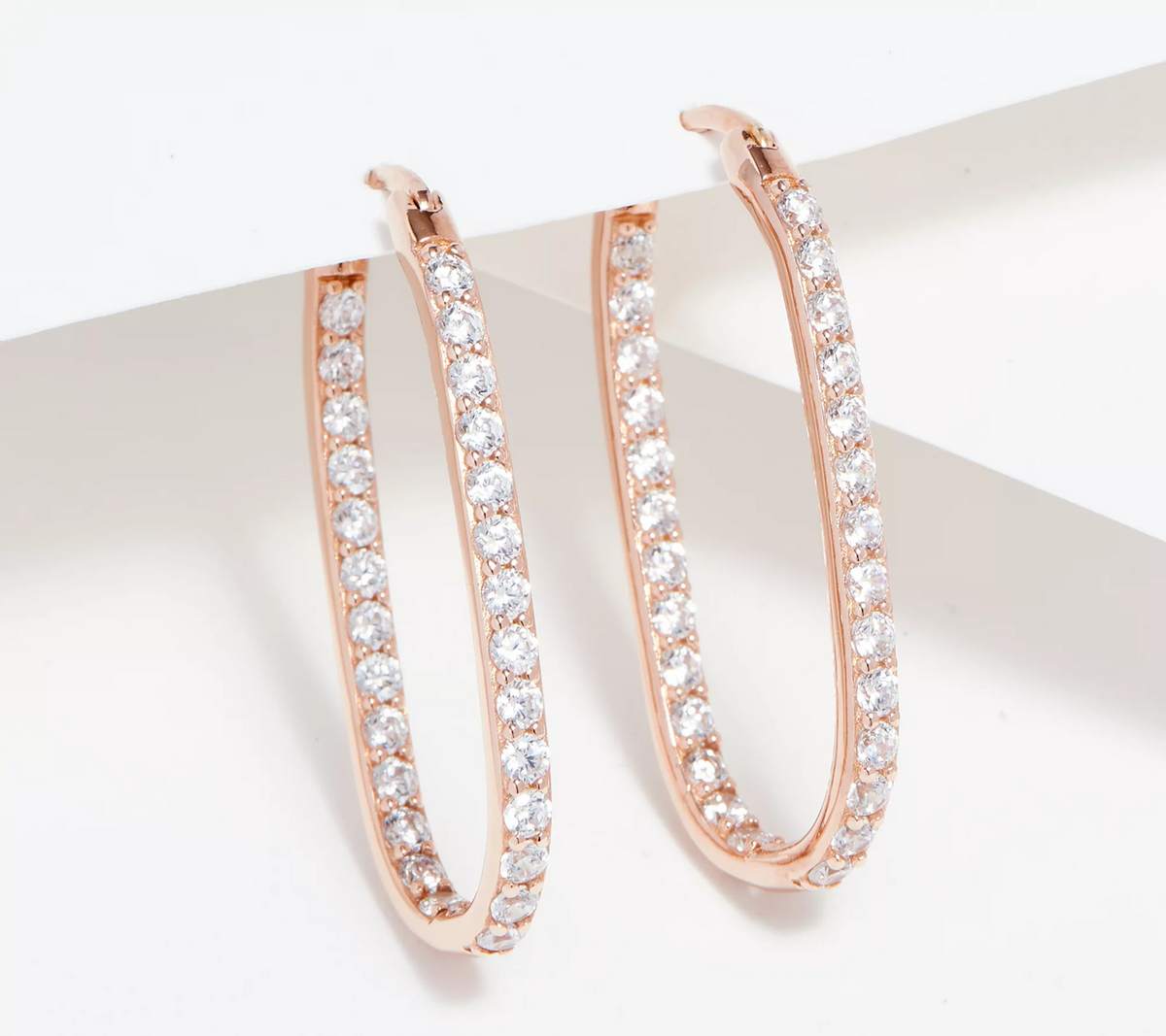 Diamonique Rose-Clad Sterling Silver 1-1/4" Oval Hoop Earrings