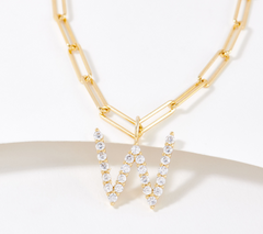Diamonique Paper Clip Link Initial "W" 14K gold-plated sterling silver Necklace