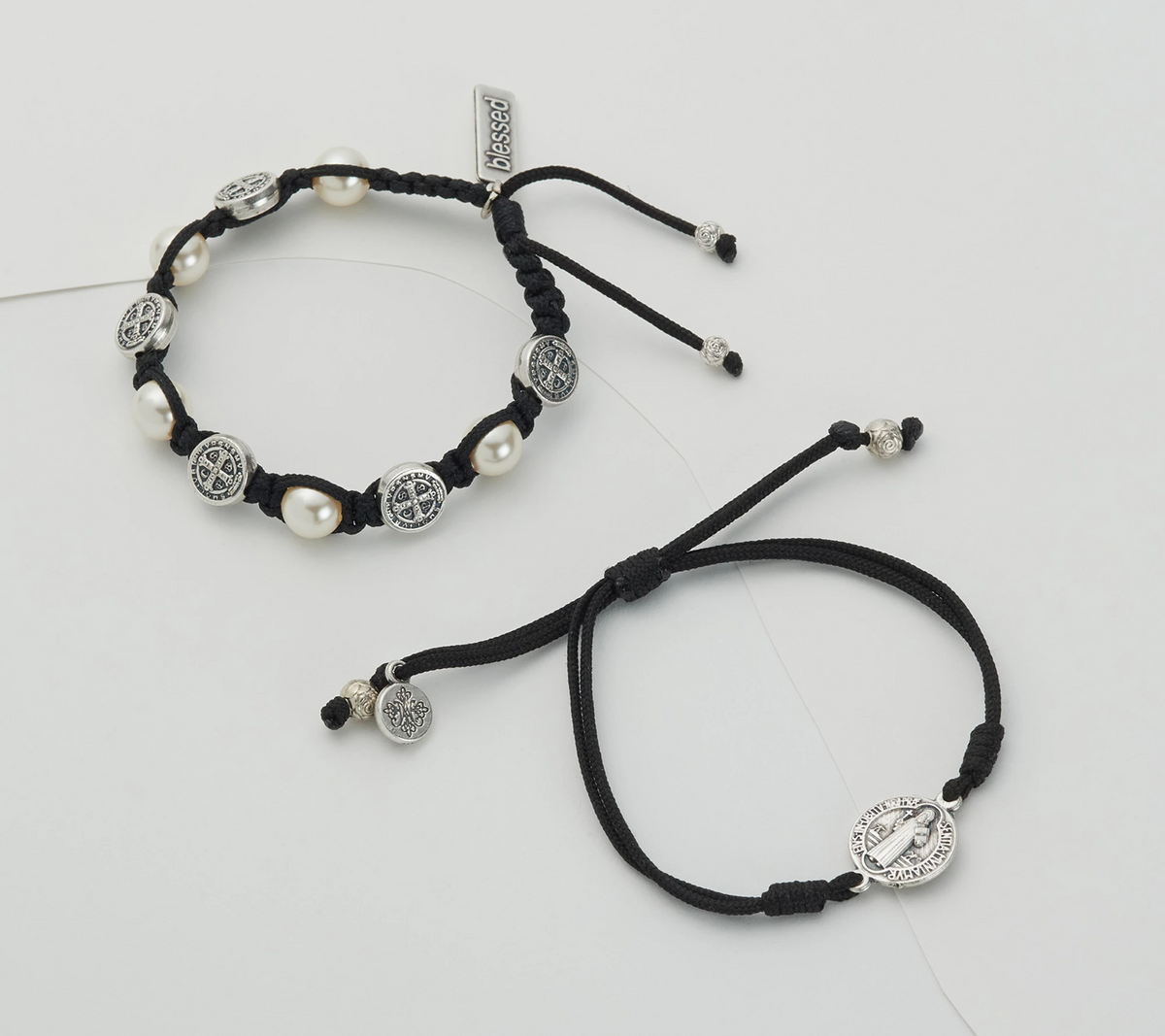 My Saint My Hero Pearl/Silvertone Divine Blessings and Protection Bracelet Set