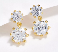 Diamonique 120 Facet Prestige Goldclad Sterling Silver Round Drop Earrings