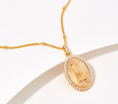 Diamonique Gold-Over Sterling Silver Madonna Pendant with Chain