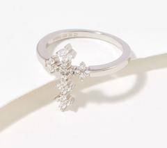 Diamonique Art Deco Cross Ring, Sterling Silver, Size 4