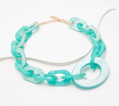 Susan Graver Goldtone Turquoise Resin Status Link Necklace 21"