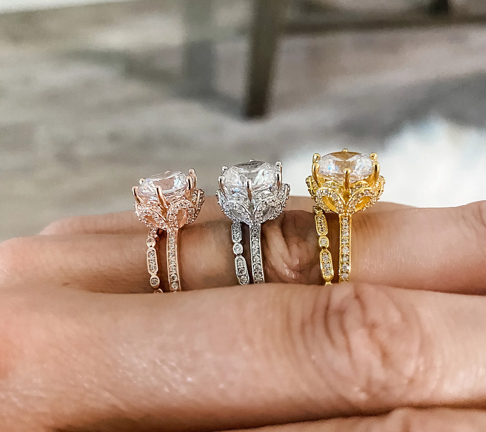 Diamonique Sterling Silver CZ Fleur Cut Halo Ring Set Size 10