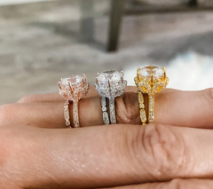 Diamonique Sterling Silver CZ Fleur Cut Halo Ring Set Size 10