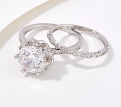 Diamonique Sterling Silver CZ Fleur Cut Halo Ring Set Size 10
