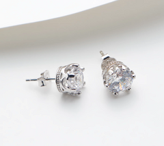 Diamonique Sterling Silver Fleur Cut Stud Earrings