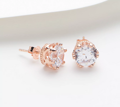 Diamonique Fleur Cut Stud Earrings, 14K rose gold-plated Sterling Silver