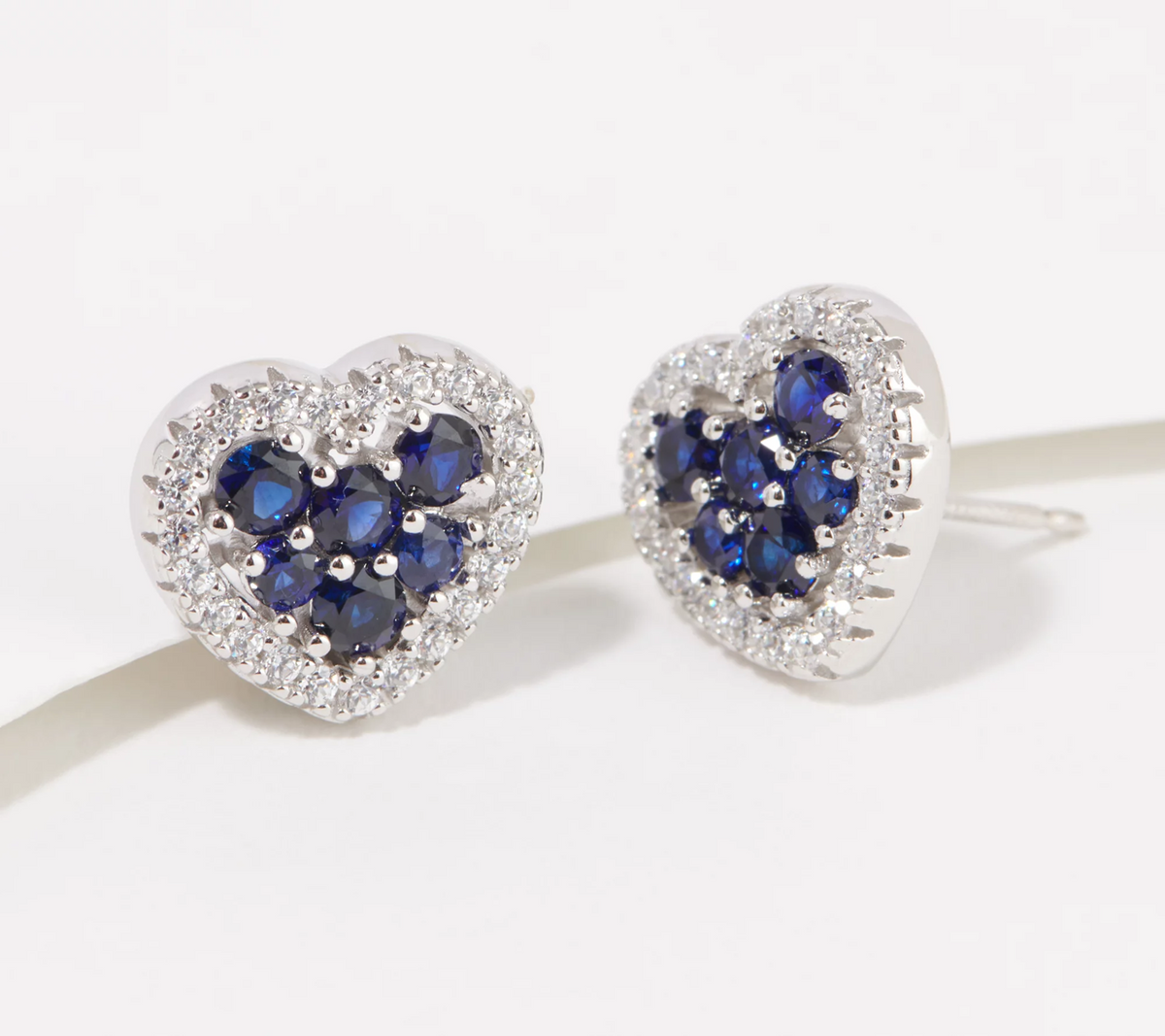 Diamonique Blue Color Heart Sterling Silver Stud Earrings