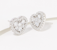 Diamonique Clear Heart Sterling Silver Stud Earrings