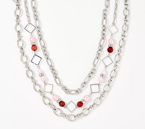 Susan Graver Multi-Strand Chain & Burgundy Stone Necklace
