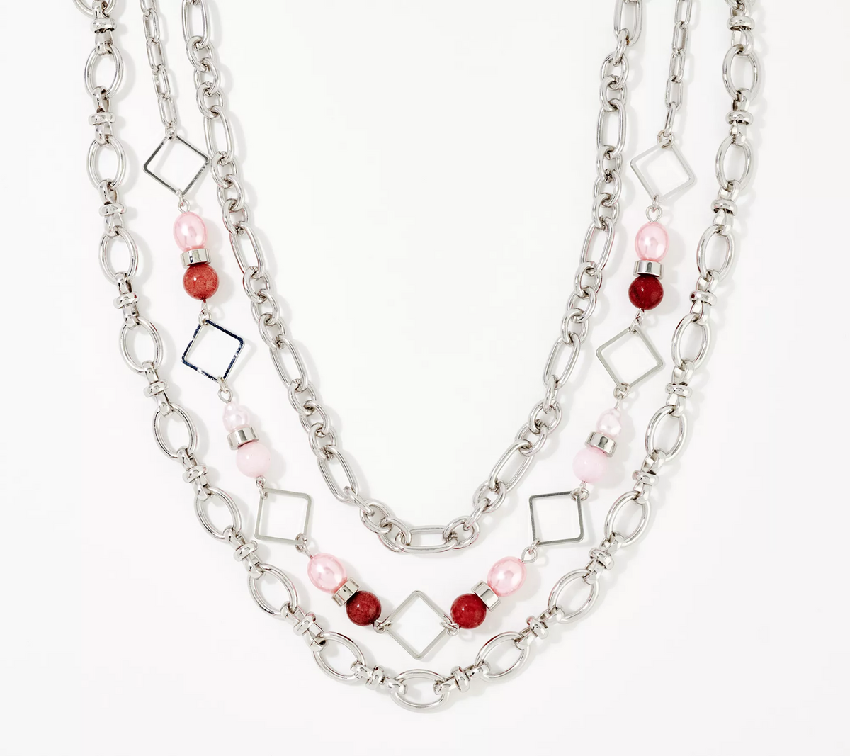 Susan Graver Multi-Strand Chain & Burgundy Stone Necklace