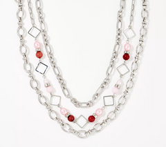 Susan Graver Multi-Strand Chain & Burgundy Stone Necklace