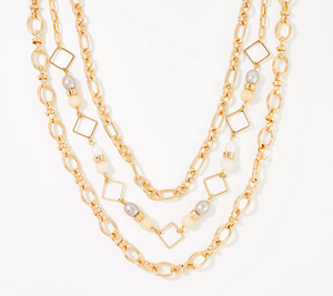 Susan Graver Multi-Strand Gold Chain & Champagne Stone Necklace