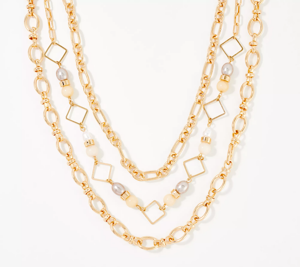 Susan Graver Multi-Strand Gold Chain & Champagne Stone Necklace