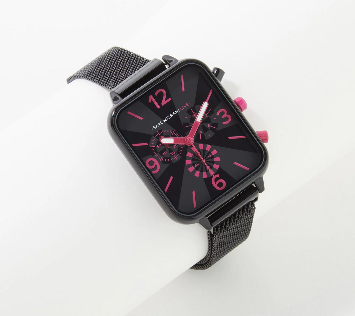 Isaac Mizrahi Live! Black Magnetic Mesh Faux Chrono Watch