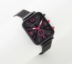 Isaac Mizrahi Live! Black Magnetic Mesh Faux Chrono Watch