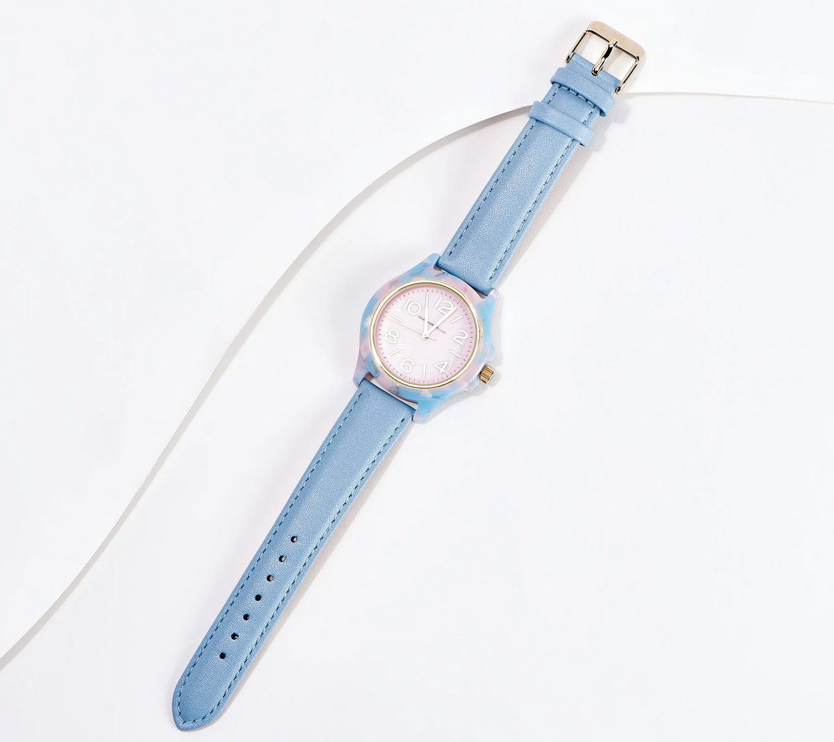 Isaac Mizrahi Live! Blush/Blue Goldtone Resin Case Watch