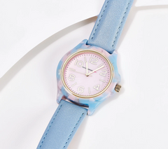 Isaac Mizrahi Live! Blush/Blue Goldtone Resin Case Watch
