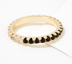 Diamonique x Lisa Freede Half and Half Black / Clear Eternity Band Ring, Goldtone, Size 6