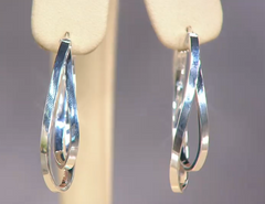 Silver Style Double Oval Hoop Earrings, Sterling Silver, Size 1-1/2"