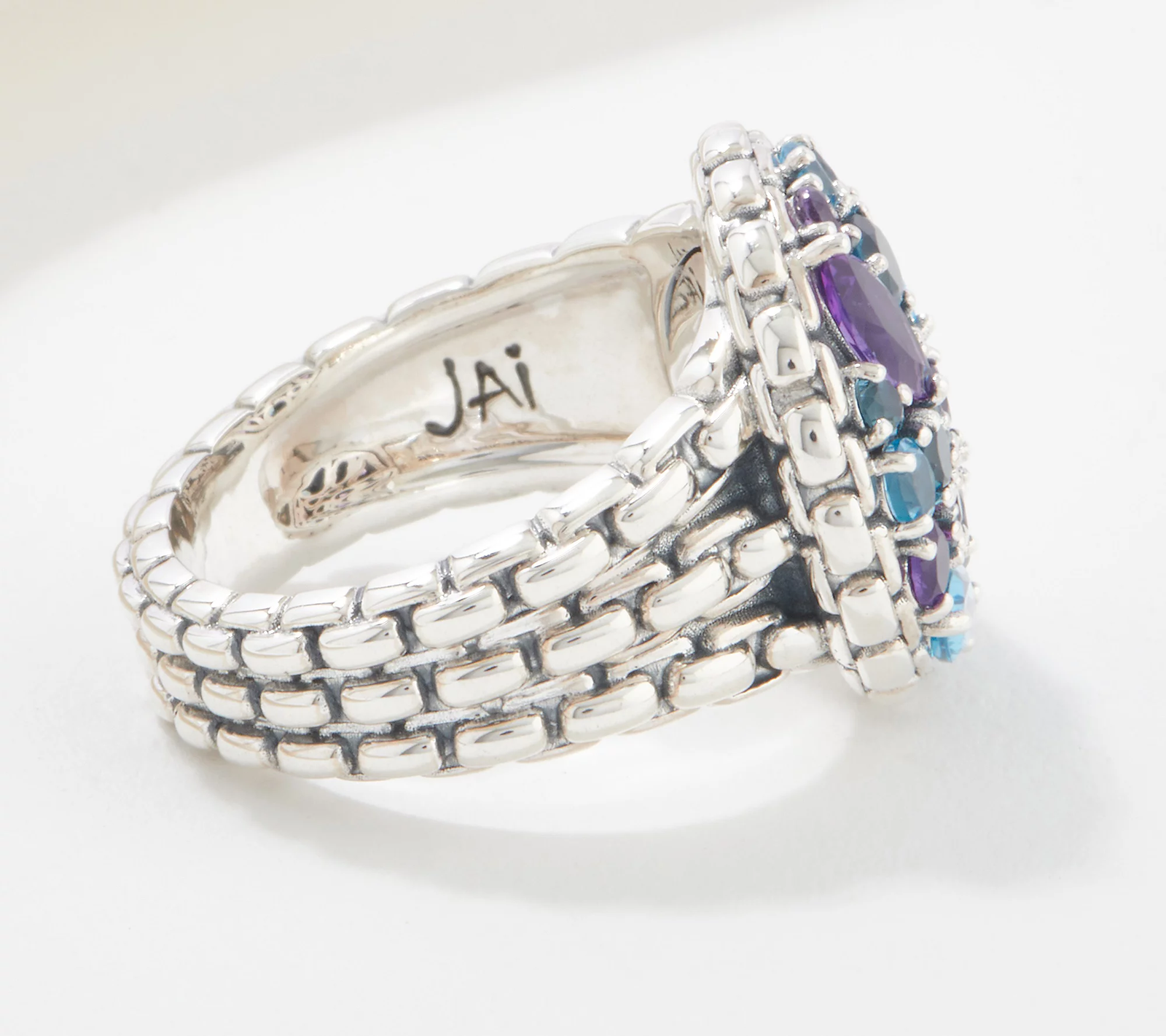 JAI Sterling Silver 3/4" Multi-Gemstone Size 10