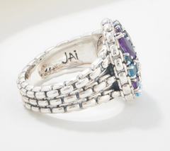 JAI Sterling Silver 3/4" Multi-Gemstone Size 10