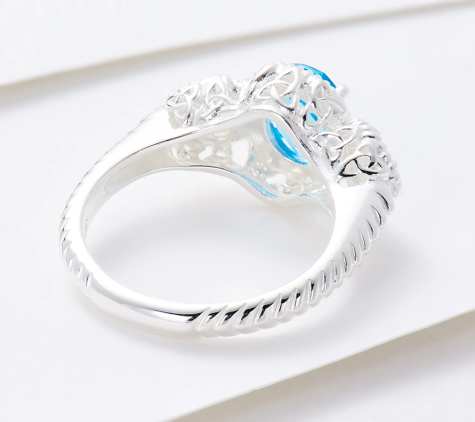JMH Jewellery Diamonique Sterling Silver Blue Topaz Gemstone Ring, Size 7