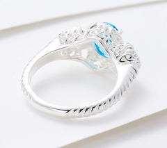 JMH Jewellery Diamonique Sterling Silver Blue Topaz Gemstone Ring, Size 7