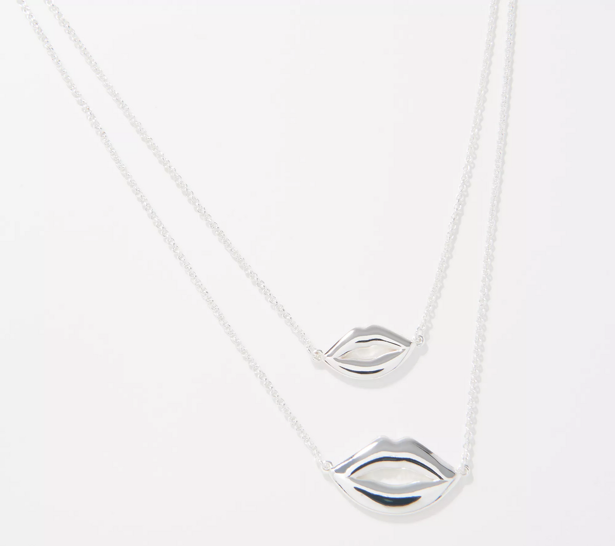 Attitudes by Renee Silver Tone Layered Lips Necklace
