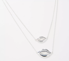 Attitudes by Renee Silver Tone Layered Lips Necklace