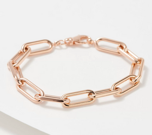 14K Rosegold Clad Sterling Silver Paperclip Chain Bracelet, By Silver Style, Small