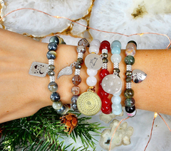 Pulsera de cuentas de piedras preciosas T.Jazelle Luck con dije de plata esterlina, luna, promedio/grande