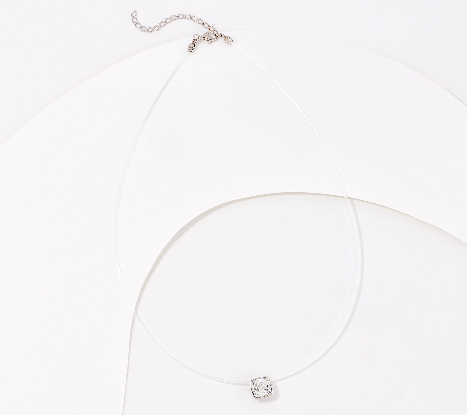 Diamonique Platinum-Clad 100 Facet Cushion Cut Diamond Micro Cord Solitaire Necklace