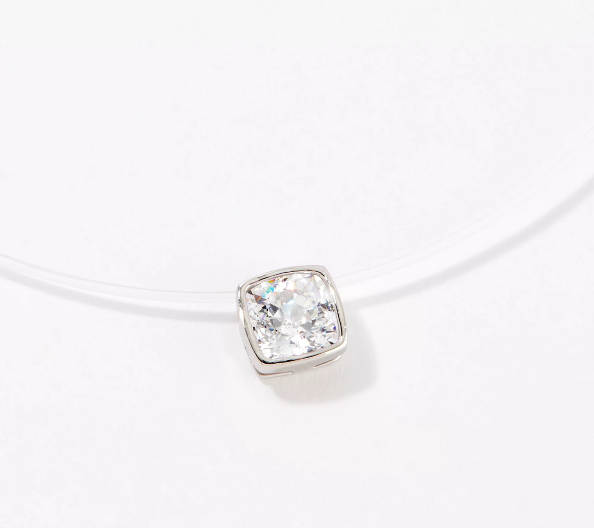 Diamonique Platinum-Clad 100 Facet Cushion Cut Diamond Micro Cord Solitaire Necklace