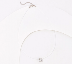 Diamonique Platinum-Clad 100 Facet Cushion Cut Diamond Micro Cord Solitaire Necklace