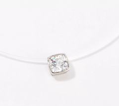 Diamonique Platinum-Clad 100 Facet Cushion Cut Diamond Micro Cord Solitaire Necklace