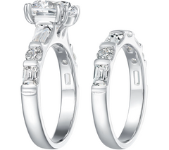 Diamonique Sterling Silver Baguette and Round Bridal Ring Set Size 7