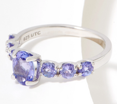 Generation Gems Exotic Oval Cut 7- Tanzanite Stone Ring Sterling Silver, Size 8