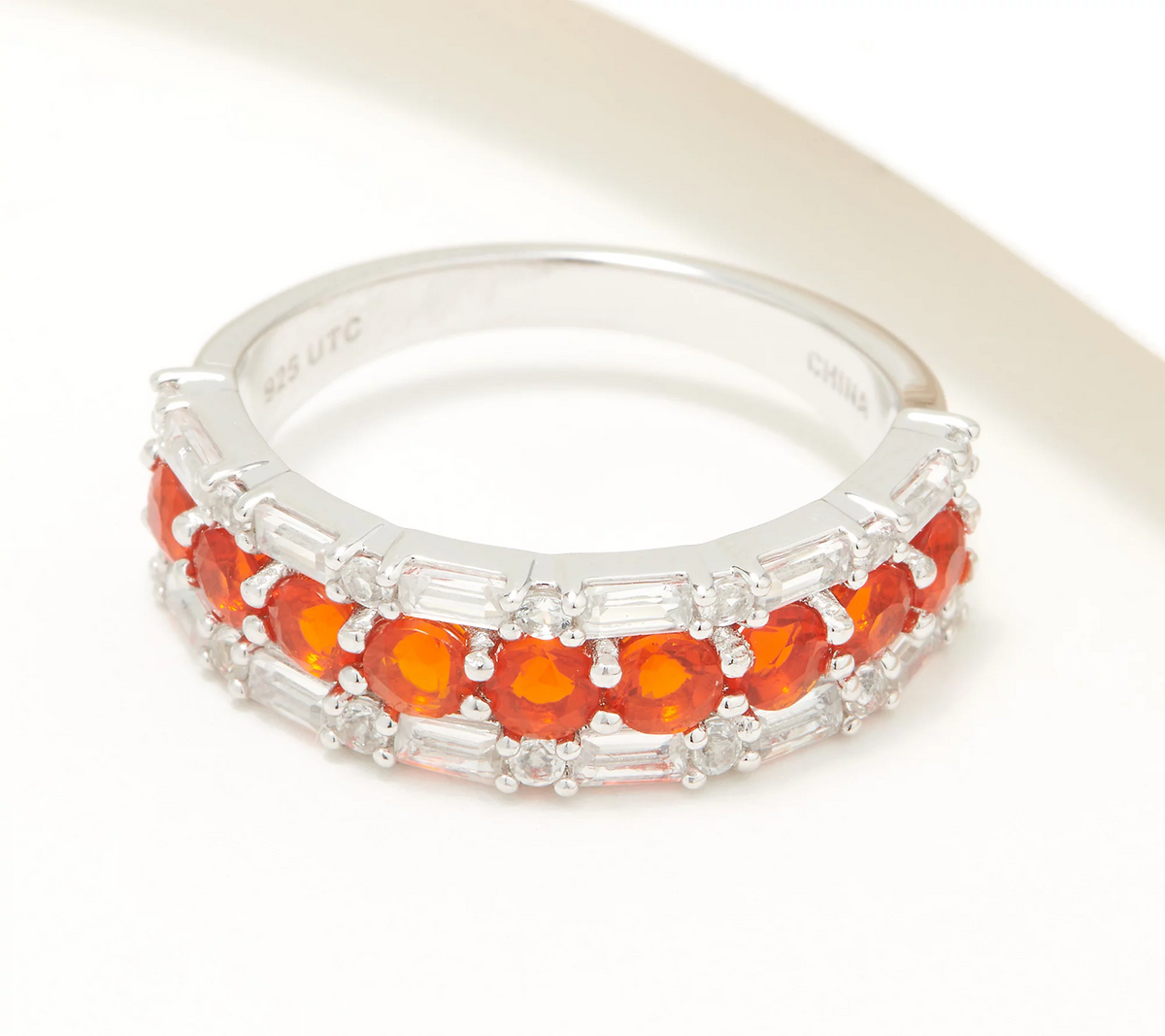 Generation Gems Exotic Fire Opal & White Zircon Band Ring Size 8
