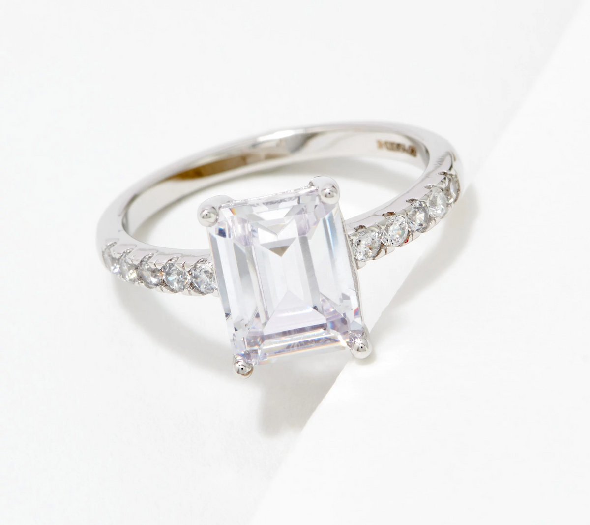 Diamonique Sterling Silver Emerald Cut CZ Solitaire Band Ring Size 10