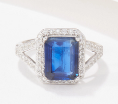 Generation Gems Sterling Silver Emerald Cut Kyanite Prong Band Ring Size 10