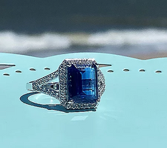 Generation Gems Sterling Silver Emerald Cut Kyanite Prong Band Ring Size 10